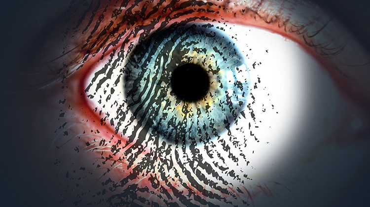 Auge mit Iris und Fingerabdruck